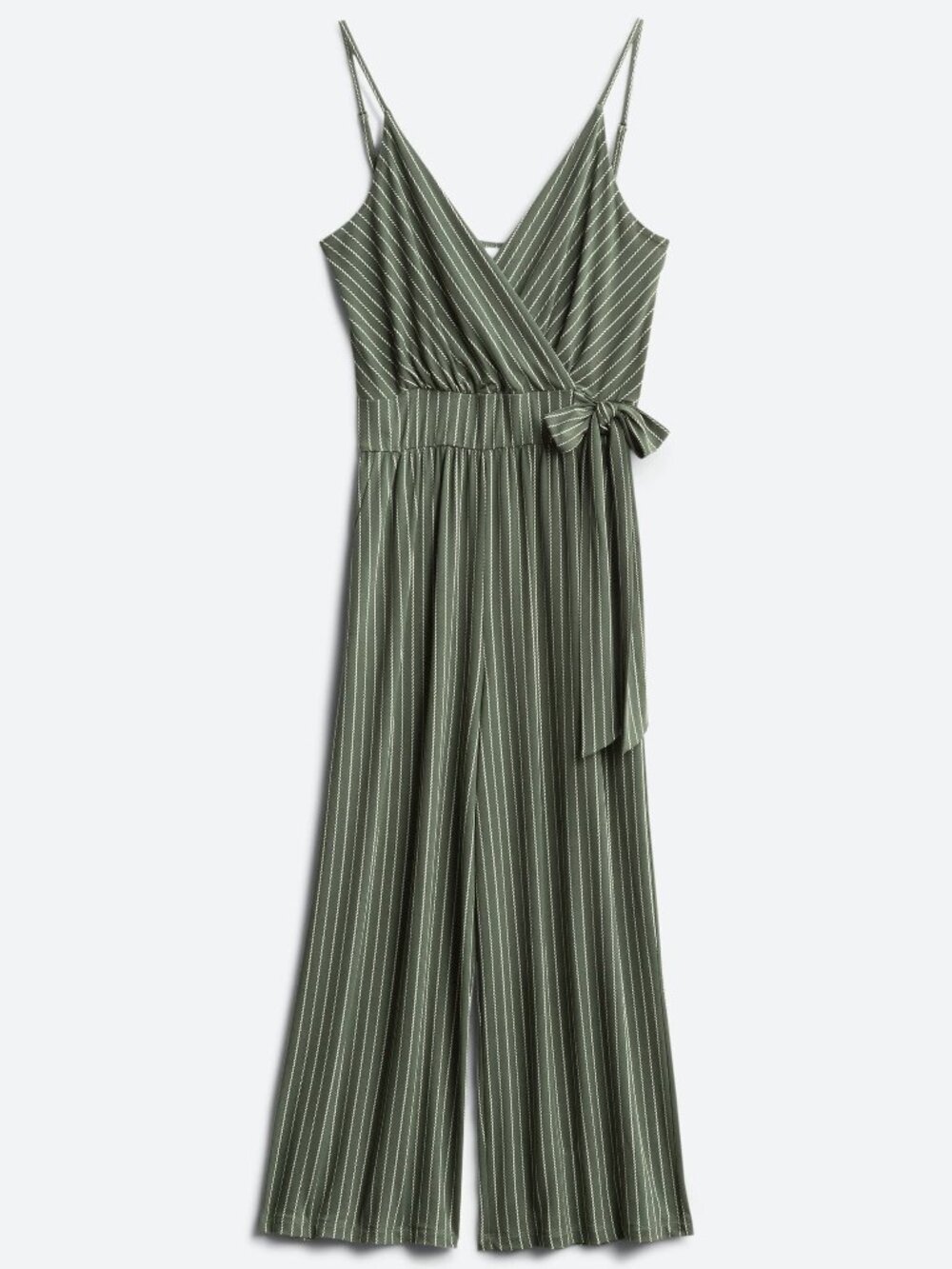 Kaileigh Rica Knit Crop Jumpsuit - Olive Green Striped